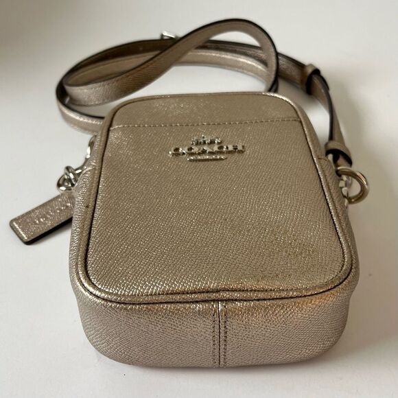 RARE Coach Phoebe Metallic Crossbody Mini Bag Crossgrain Gold Leather # F87692 - Picture 4 of 11